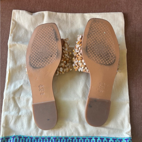 Tory Burch peach beaded flat sandals with wood sole - Picture 6 of 6